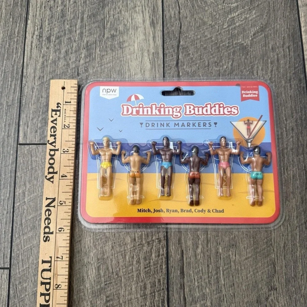 NPW Drinking Buddies Cocktail Wine Glass Charms Drink Markers 6 pcs Party Gift